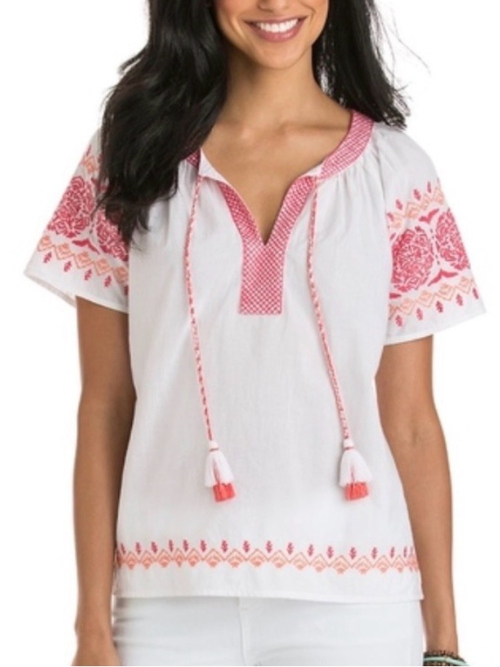 Vineyard Vines Pink Coral Boho Chic Blouse